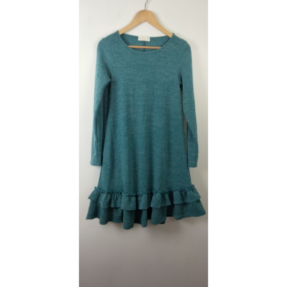 NWT Perfect Peach green fringe sweater dress
